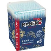 Палочки ватные гигиенические «Maneki» Ocean, с голубым бумаж. стиком, в пластиковой коробке.
